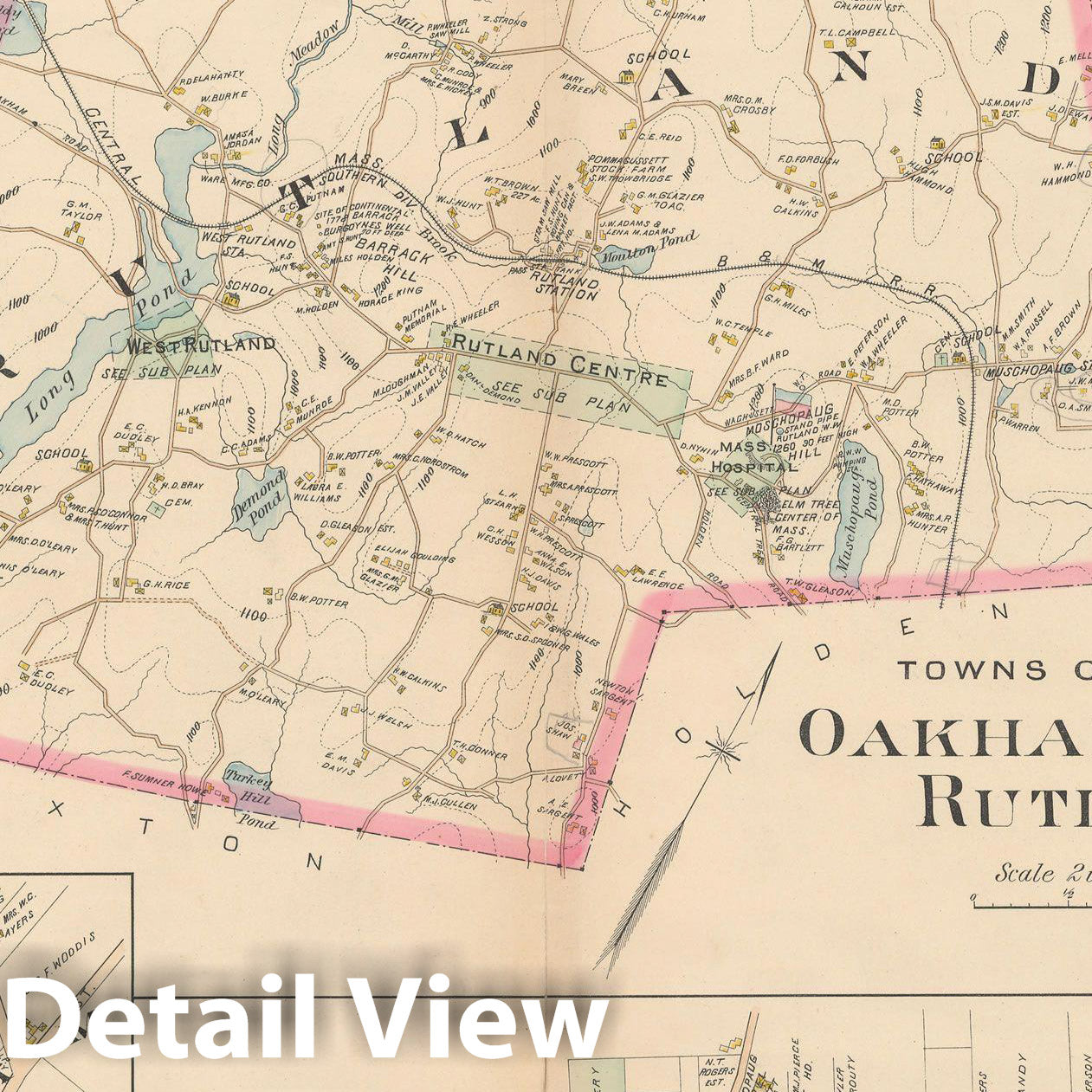 Historic Map : New Topo Atlas County of Worcester, Oakham & Rutland 1898 Plate 030 , Vintage Wall Art