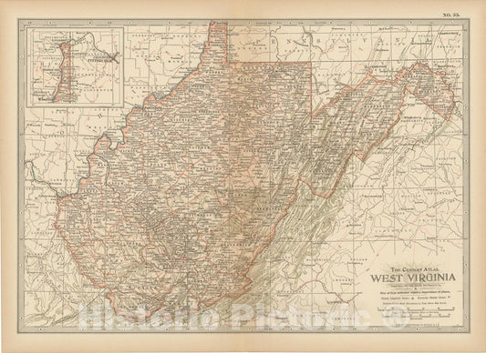 Historic Map : West Virginia 1914 , Century Atlas of the World, Vintage Wall Art