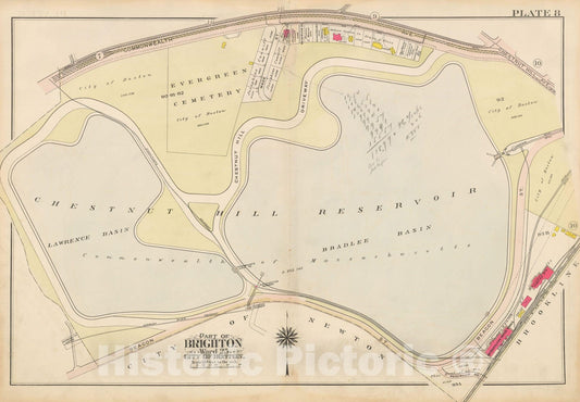 Historic Map : Atlas City of Boston Ward 25 Brighton, Brighton 1909 Plate 008 , Vintage Wall Art