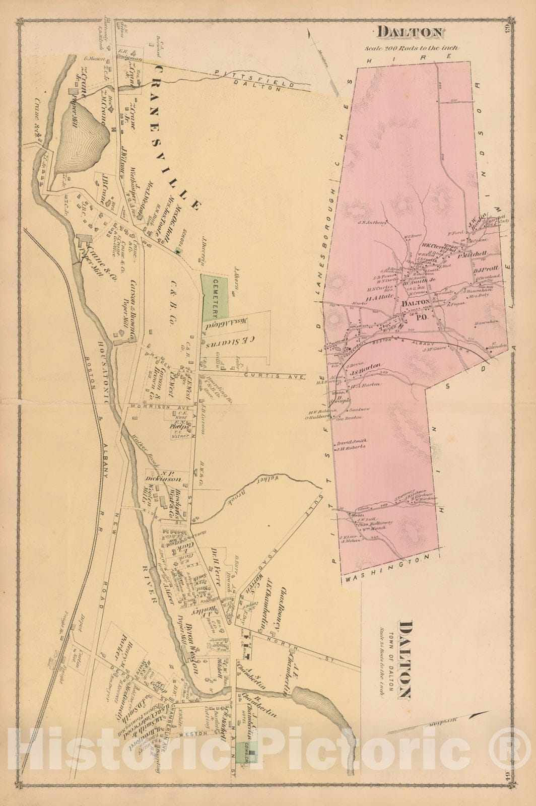 Historic Map : County Atlas of Berkshire County, Dalton 1876 , Vintage Wall Art