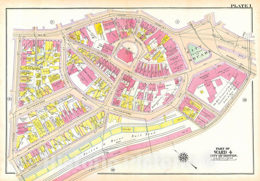 Historic Map : Atlas City of Boston: Charlestown and East Boston, Charlestown 1922 Plate 001 , Vintage Wall Art