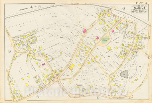 Historic Map : Atlas City of Boston, Vol. 5, Dorchester, Dorchester 1889 Plate 015 , Vintage Wall Art