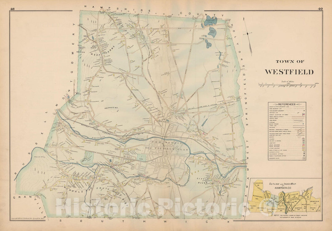 Historic Map : Atlas of Hampden County, Massachusetts, Westfield 1894 , Vintage Wall Art