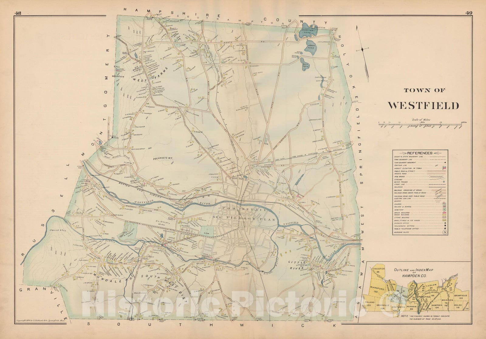Historic Map : Atlas of Hampden County, Massachusetts, Westfield 1894 , Vintage Wall Art