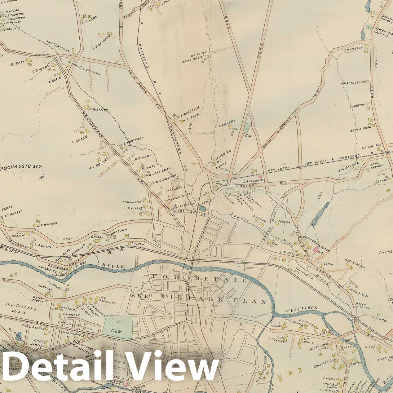 Historic Map : Atlas of Hampden County, Massachusetts, Westfield 1894 , Vintage Wall Art