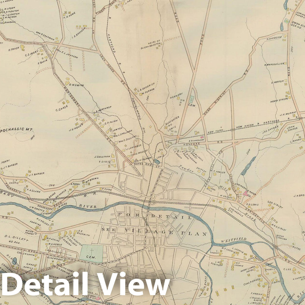 Historic Map : Atlas of Hampden County, Massachusetts, Westfield 1894 , Vintage Wall Art