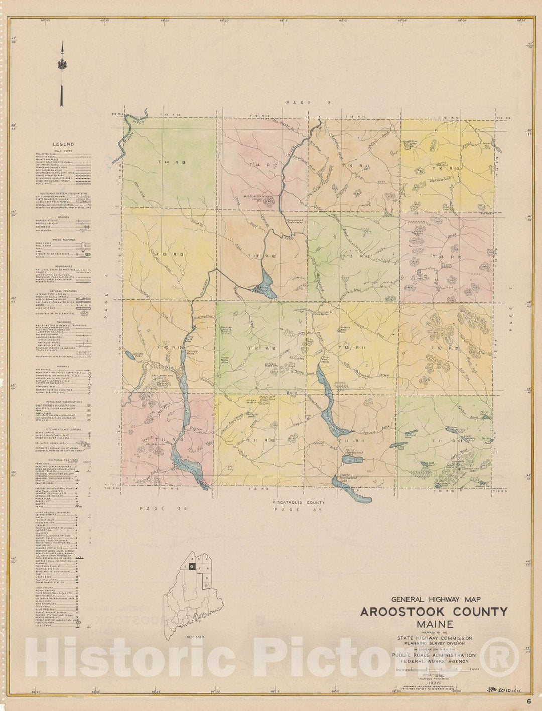 Historic Map : Maine General Highway County Maps, Aroostook 1938 Plate 006 , Vintage Wall Art