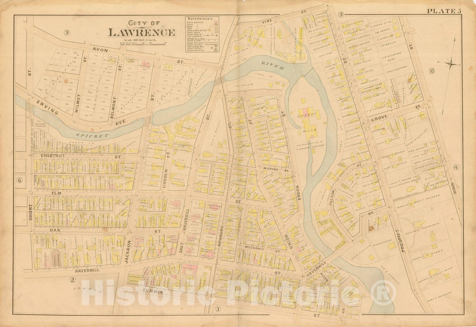 Historic Map : Atlas City of Lawrence and the Towns of Methuen, Andover and North Andover 1896 Plate 005 , Vintage Wall Art