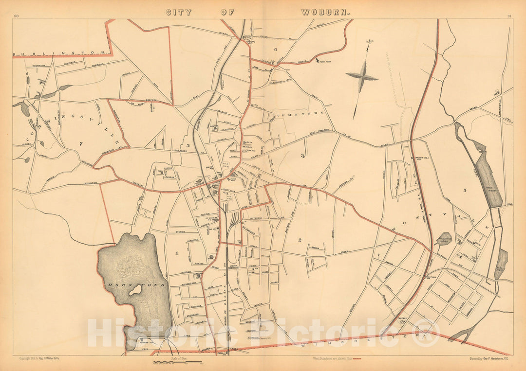 Historic Map : Atlas of Massachusetts, Woburn 1891 , Vintage Wall Art