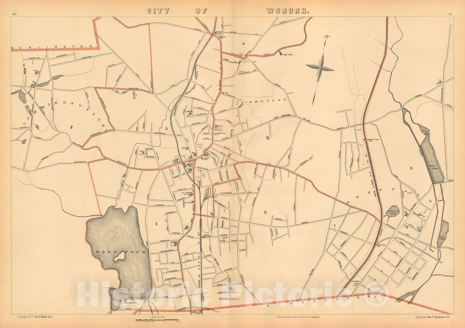 Historic Map : Atlas of Massachusetts, Woburn 1891 , Vintage Wall Art