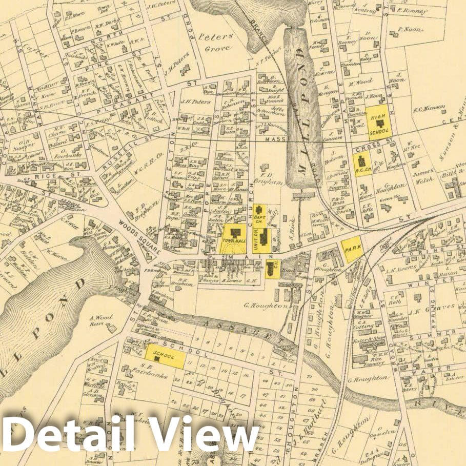 Historic Map : County Atlas of Middlesex Massachusetts, Hudson 1875 , Vintage Wall Art