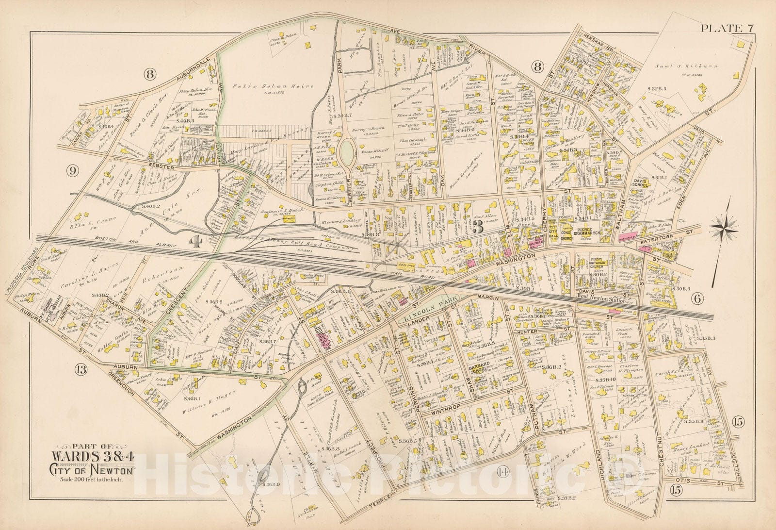 Historic Map : Atlas City of Newton, Newton 1895 Plate 007 , Vintage Wall Art