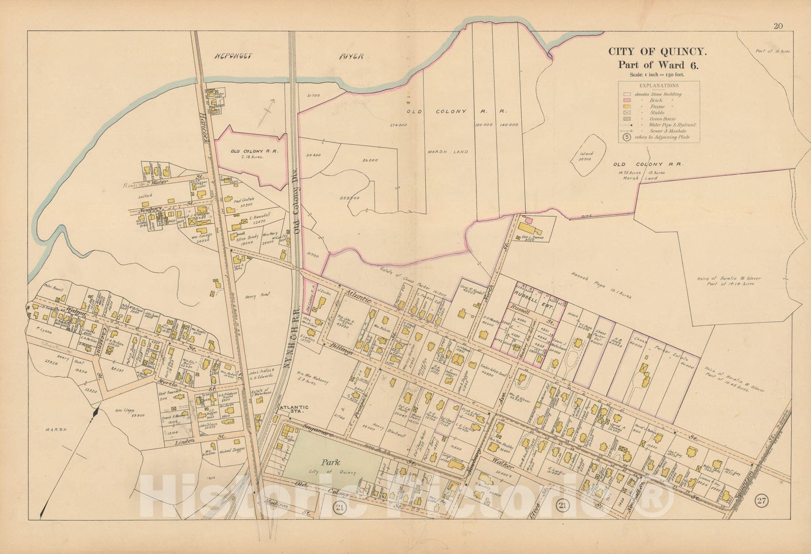 Historic Map : Atlas City of Quincy, Norfolk County, Mass., Quincy 1897 Plate 020 , Vintage Wall Art