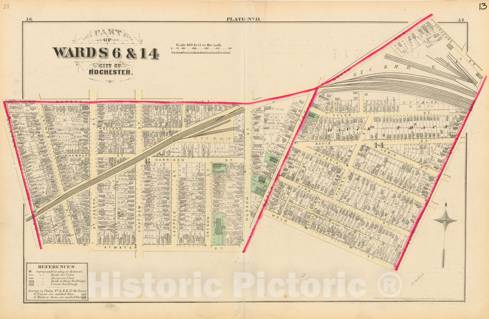 Historic Map : Atlas of Rochester, NY, Rochester 1875 Plate 013 , Vintage Wall Art