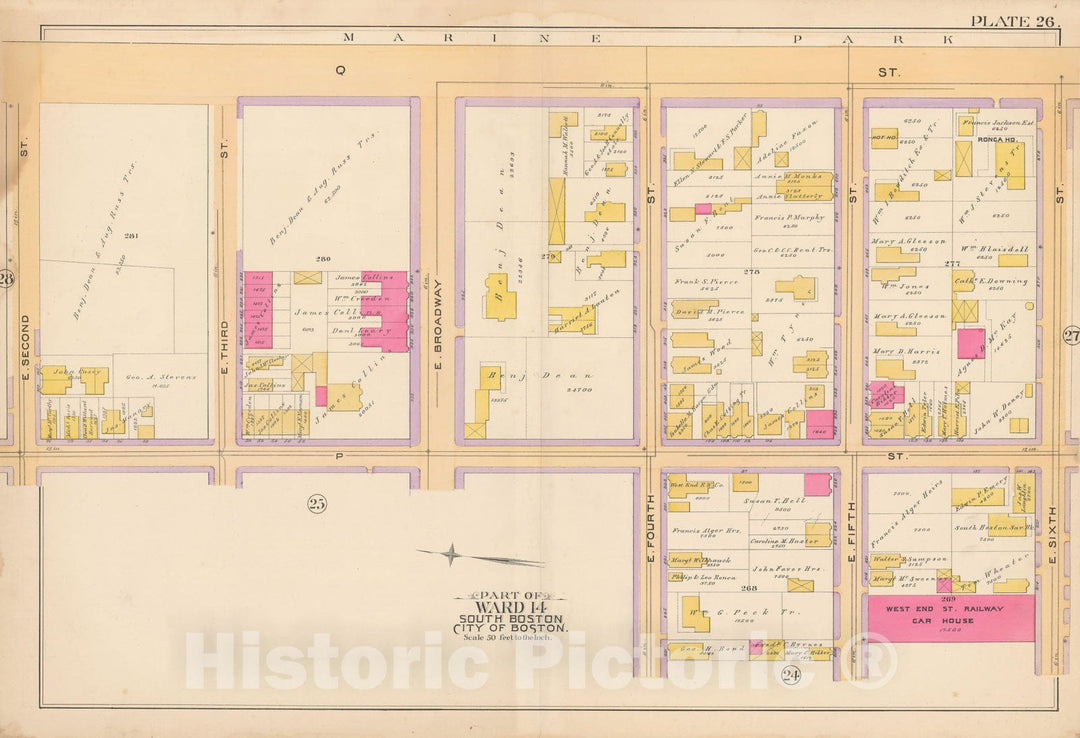 Historic Map : Atlas of South Boston, South Boston 1891 Plate 026 , Vintage Wall Art