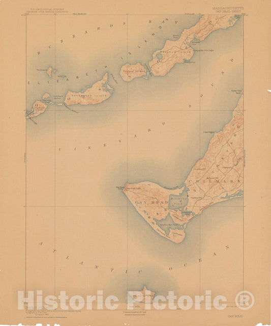 Historic Map : USGS 7.5 Minute Sheets and Quadrangles, Gay Head & Gosnold & Martha's Vineyard 1912 Topographic Map , Vintage Wall Art