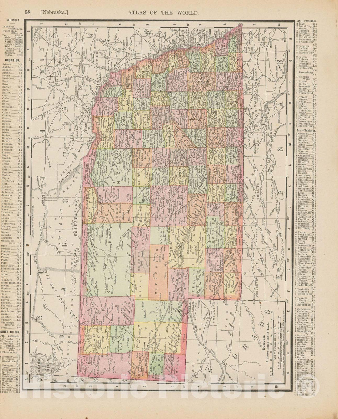 Historic Map : Nebraska 1900 , Universal Atlas World , Vintage Wall Art