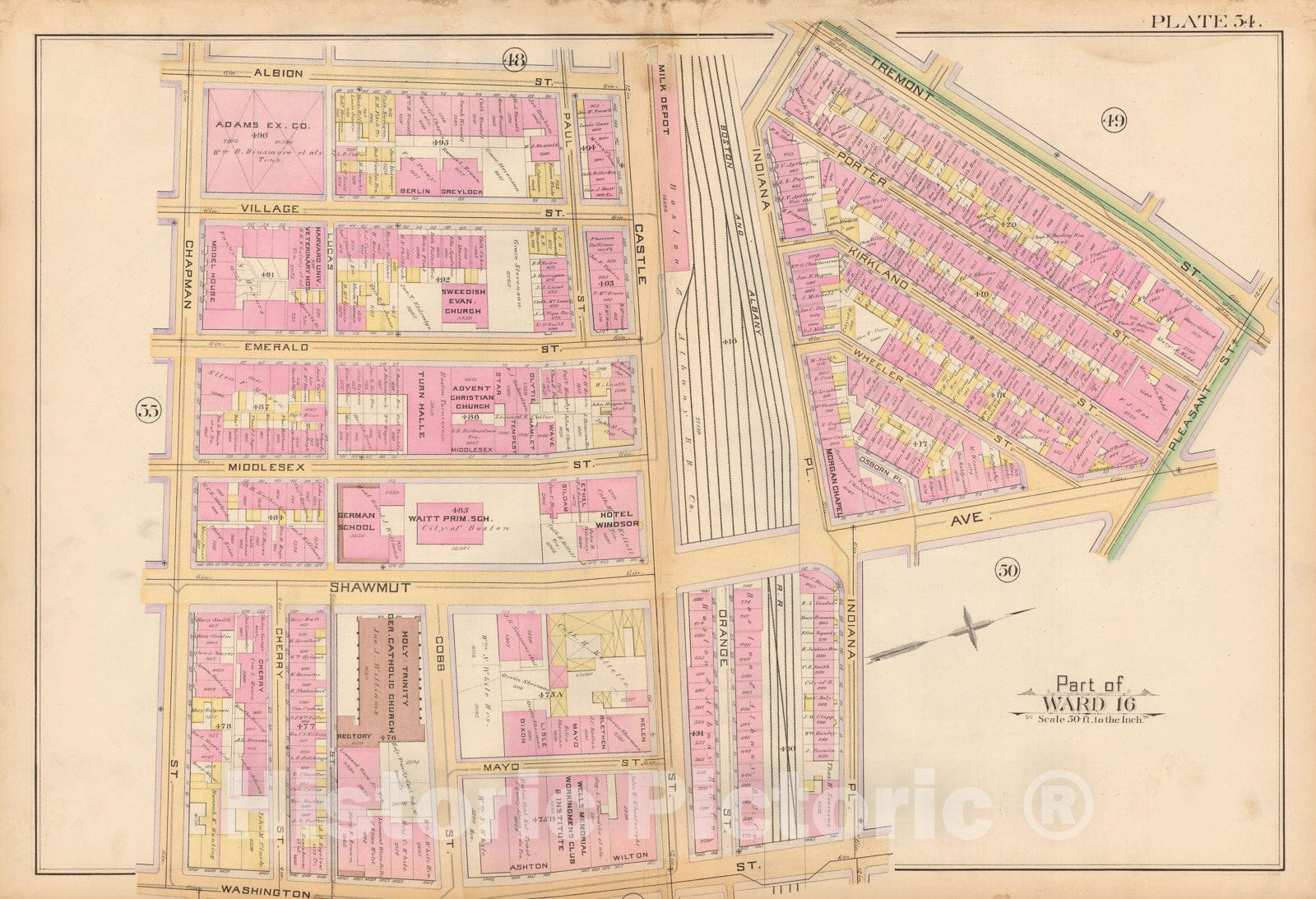 Historic Map : Atlas City of Boston, City Proper, Vol. 2, Boston 1888 Plate 054 , Vintage Wall Art
