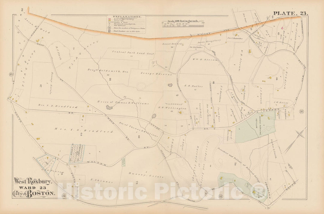 Historic Map : City Atlas of Boston, Massachusetts, West Roxbury 1882 Plate 023 , Vintage Wall Art