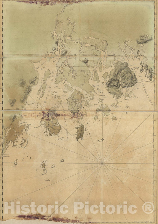 Historic Map : 18th Century Coastal Charts, Coast of Maine 1776 Topographic Map , Vintage Wall Art