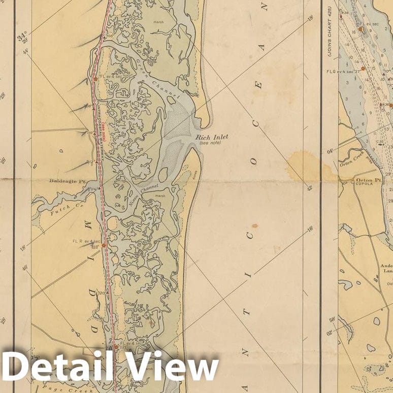 Historic Map : Coastal Charts - NC Intracoastal: New River Inlet to Southport 1947 , Vintage Wall Art