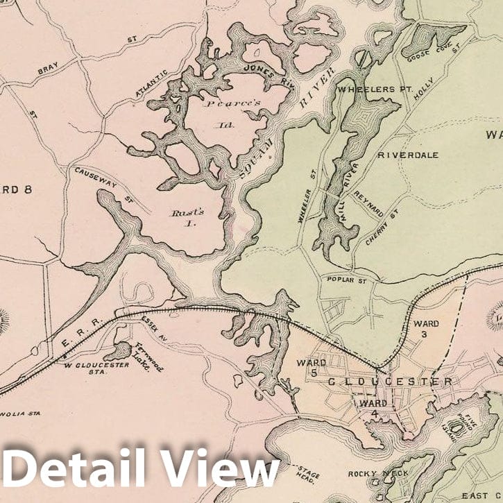 Historic Map : Atlas of Essex County, Gloucester & Magnolia 1884 , Vintage Wall Art