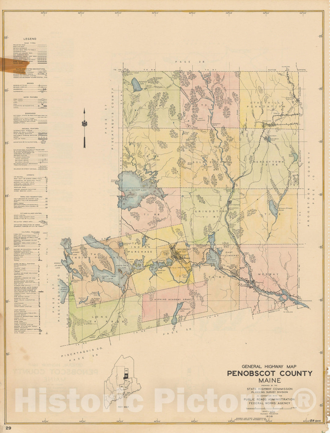 Historic Map : Maine General Highway County Maps, Penobscot 1938 Plate 029 , Vintage Wall Art