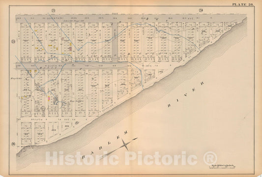 Historic Map : Atlas City of New York, Vol 2 ... 12th Ward, 2nd Ed., Manhattan 1884 Plate 028 , Vintage Wall Art
