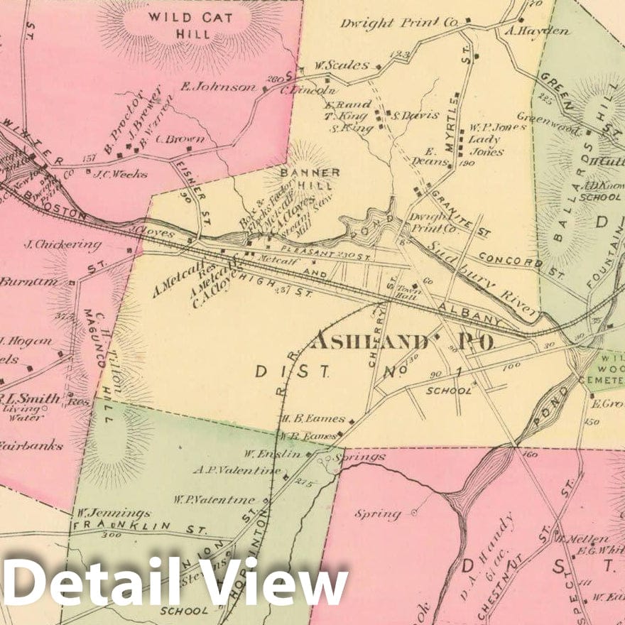 Historic Map : County Atlas of Middlesex Massachusetts, Ashland 1875 , Vintage Wall Art