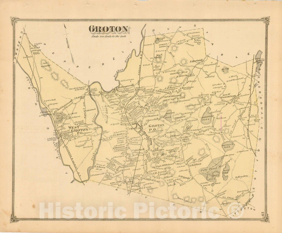 Historic Map : County Atlas of Middlesex Massachusetts, Groton 1875 , v2, Vintage Wall Art