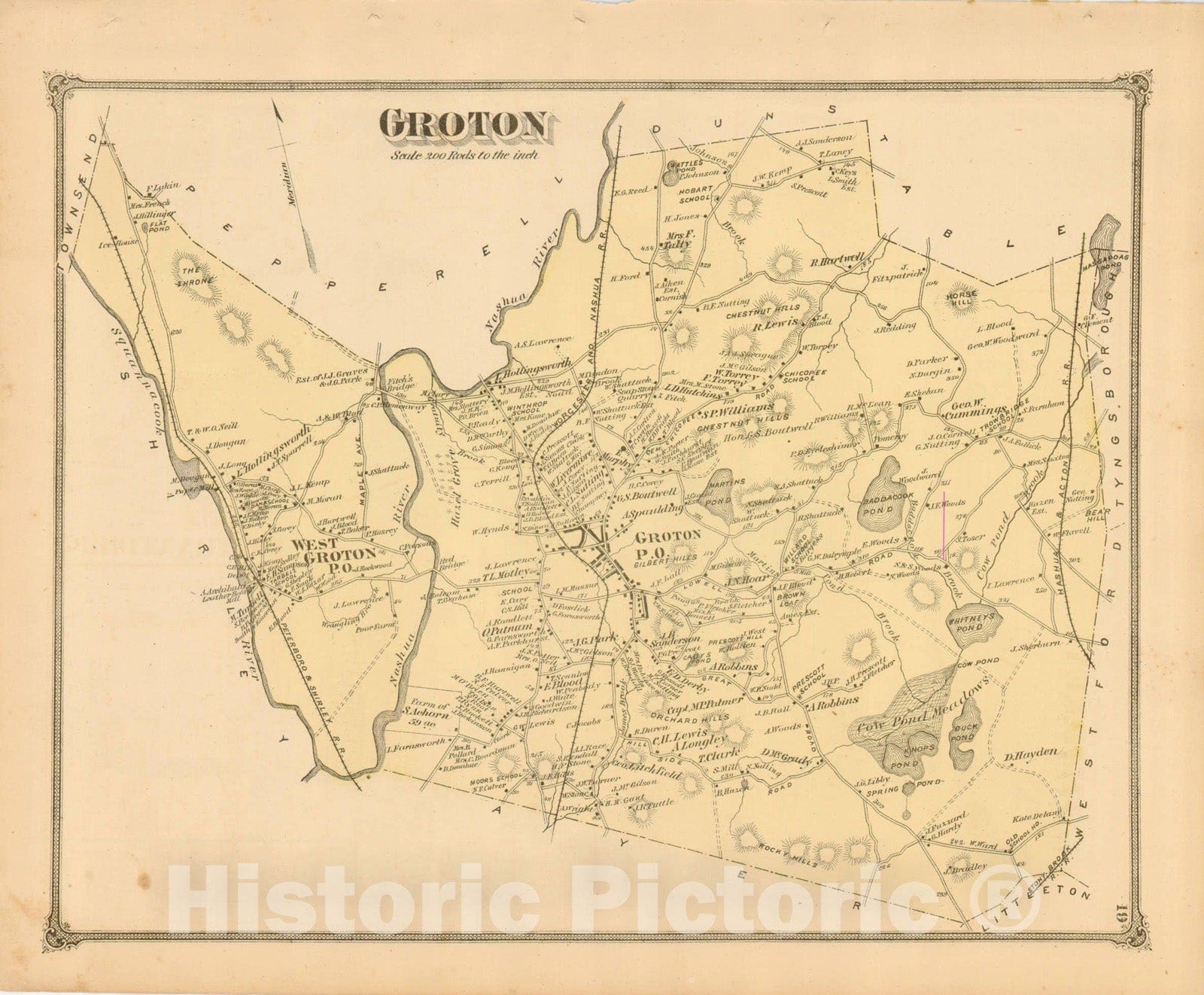 Historic Map : County Atlas of Middlesex Massachusetts, Groton 1875 , v2, Vintage Wall Art