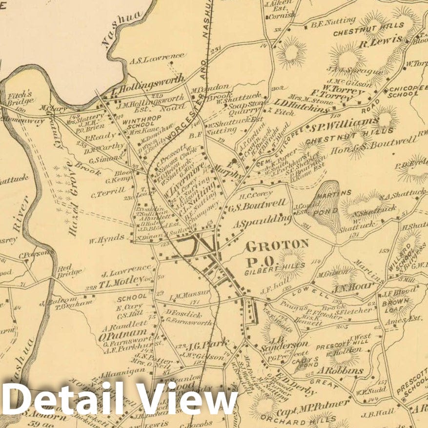 Historic Map : County Atlas of Middlesex Massachusetts, Groton 1875 , v2, Vintage Wall Art