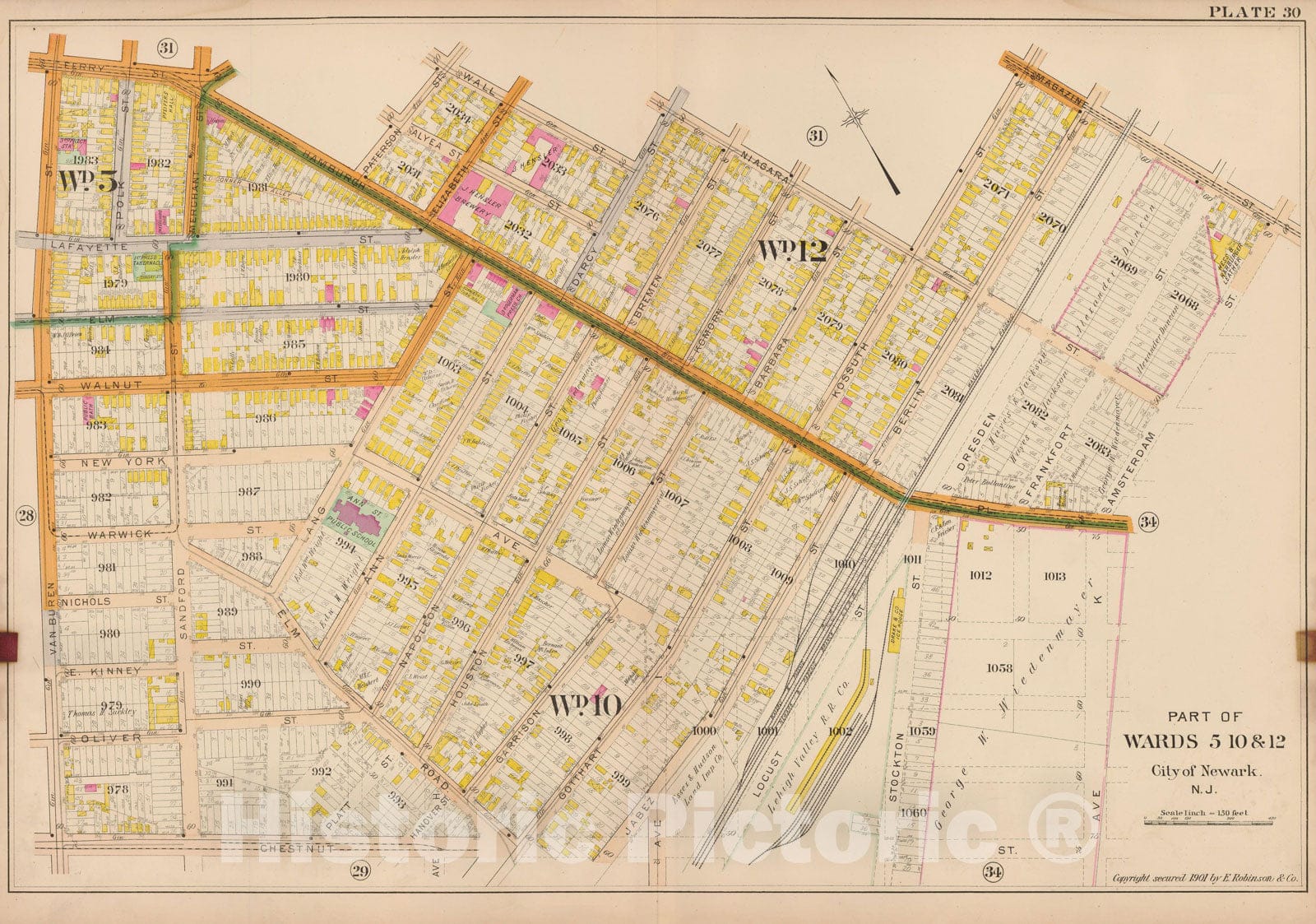 Historic Map : Atlas City of Newark, Newark 1901 Plate 030 , Vintage Wall Art