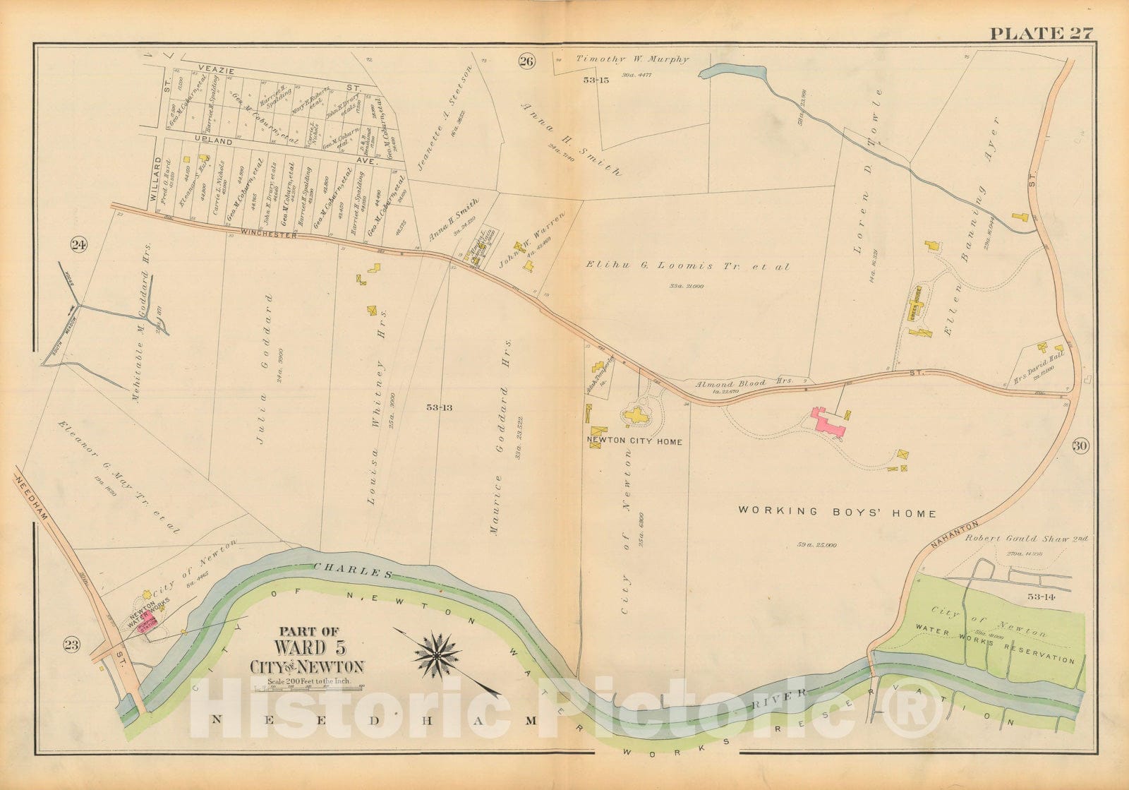 Historic Map : Atlas City of Newton Massachusetts 1917 Plate 027 , Vintage Wall Art