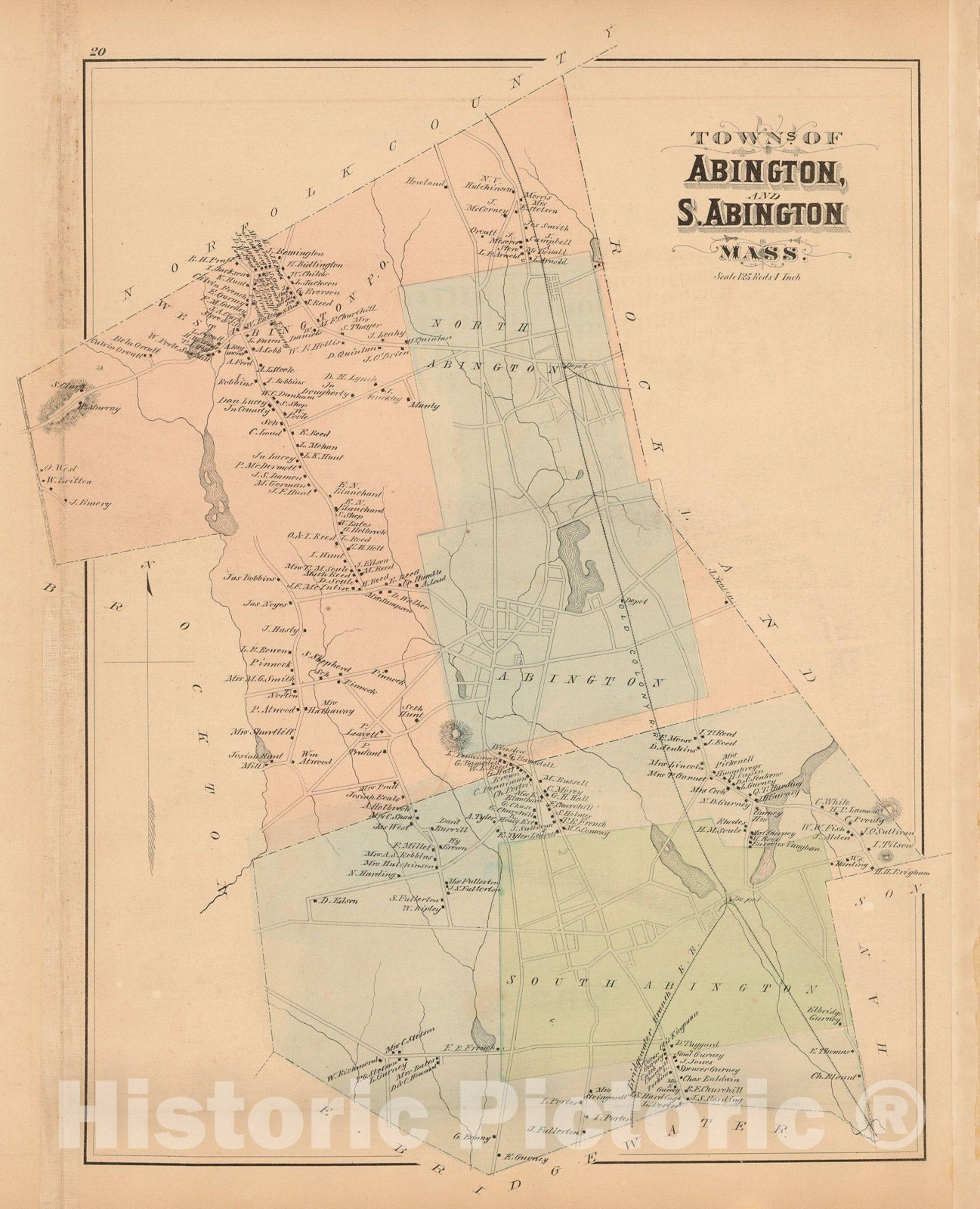 Historic Map : Atlas of Plymouth County Massachusetts, Abington 1879 , v2, Vintage Wall Art