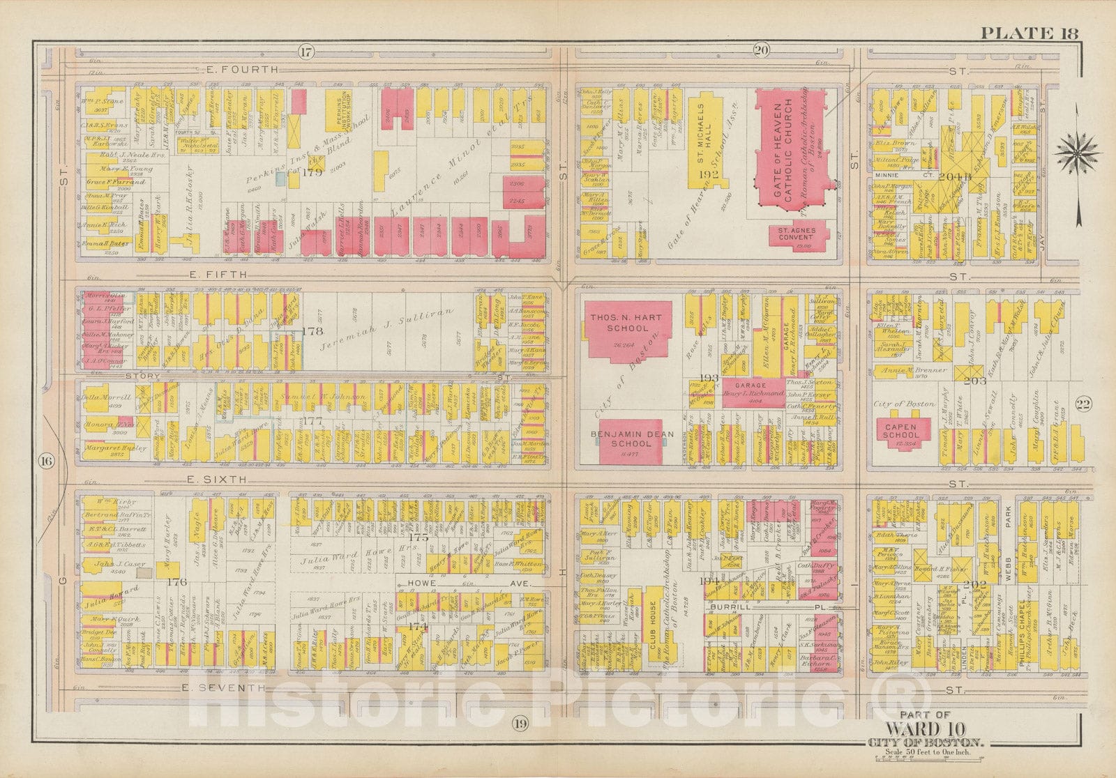 Historic Map : Atlas City of Boston: South Boston 1919 Plate 018 , Vintage Wall Art