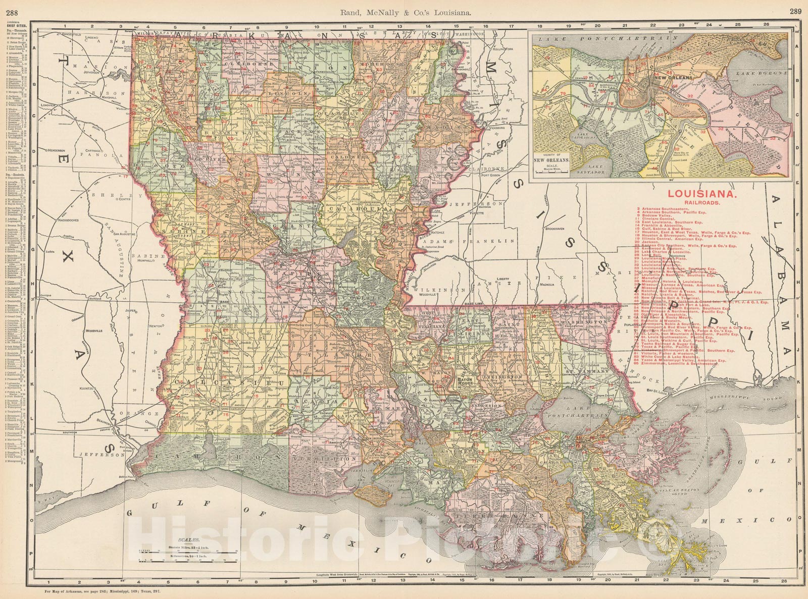 Historic Map : Louisiana 1903 , Rand McNally Business Atlas , Vintage Wall Art