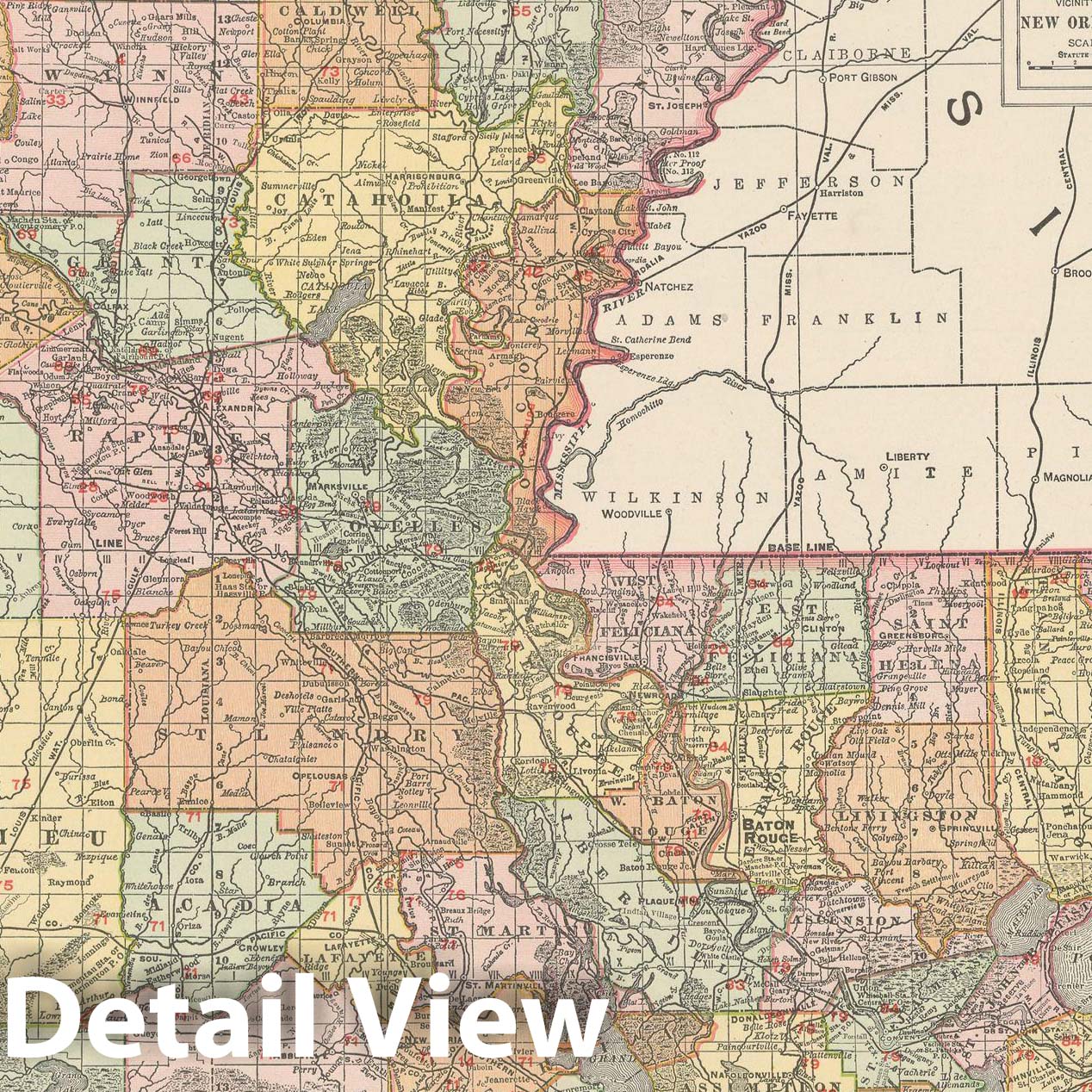 Historic Map : Louisiana 1903 , Rand McNally Business Atlas , Vintage Wall Art