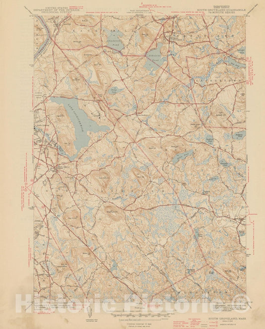 Historic Map : USGS 7.5 Minute Sheets and Quadrangles, Groveland & Haverhill & North Andover 1944 Topographic Map , Vintage Wall Art