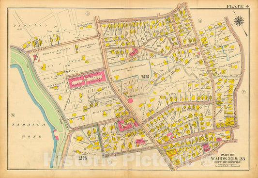 Historic Map : Atlas City of Boston, West Roxbury, Jamaica Plain 1914 Plate 004 , Vintage Wall Art