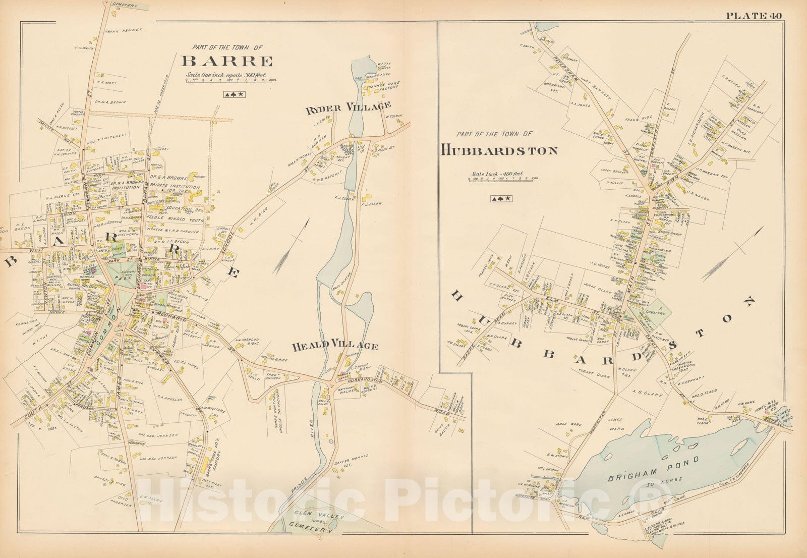 Historic Map : New Topo Atlas County of Worcester, Barre & Hubbardston 1898 Plate 040 , Vintage Wall Art