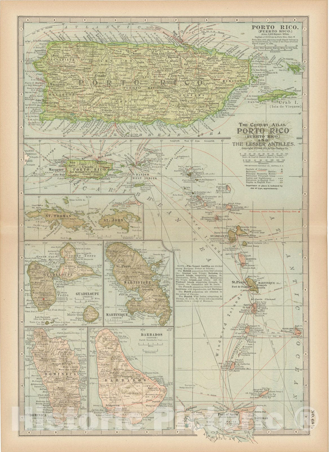 Historic Map : Lesser Antilles 1914 , Century Atlas of the World, Vintage Wall Art