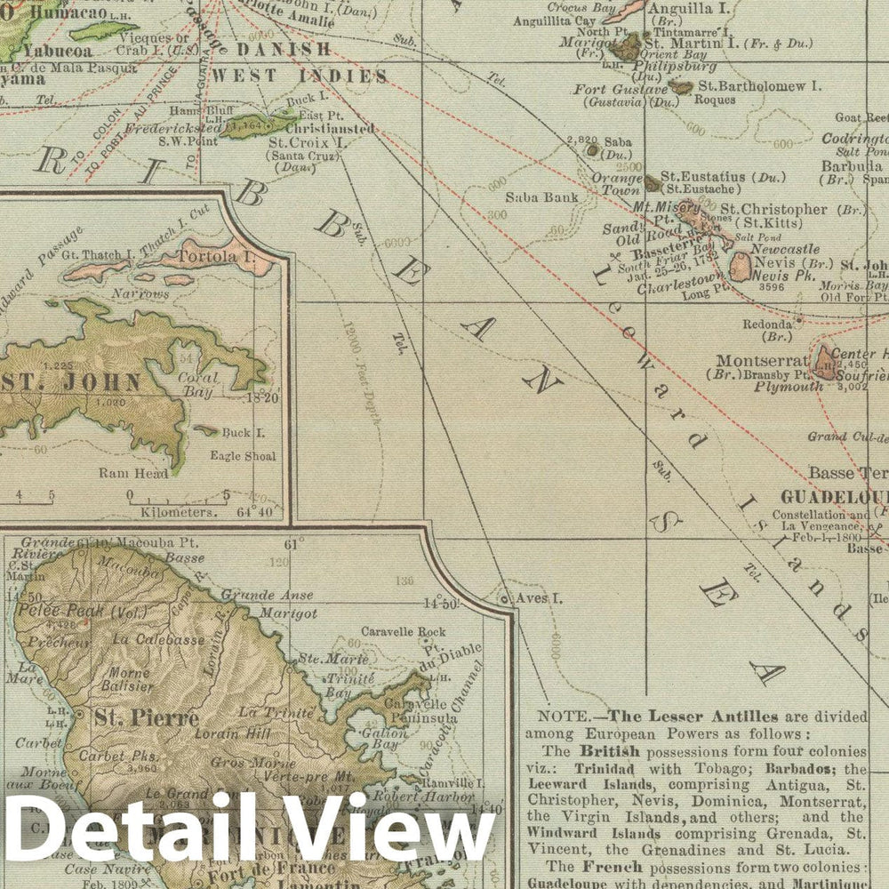 Historic Map : Lesser Antilles 1914 , Century Atlas of the World, Vintage Wall Art