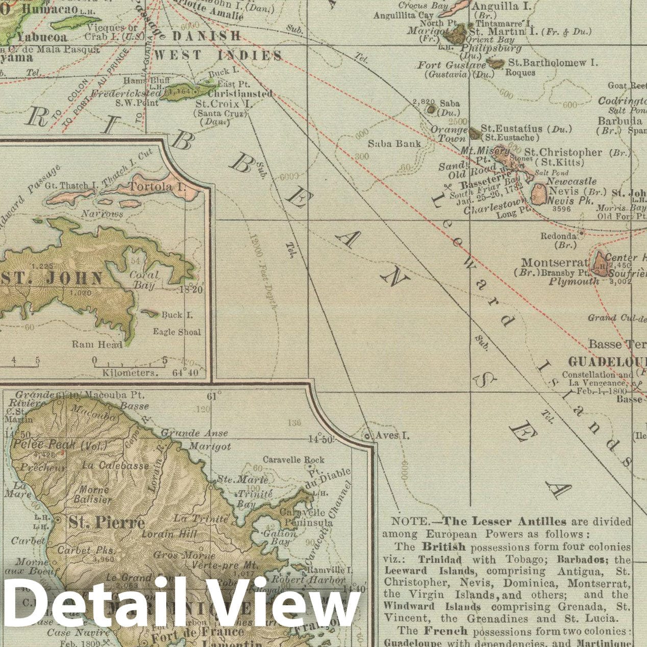 Historic Map : Lesser Antilles 1914 , Century Atlas of the World, Vintage Wall Art
