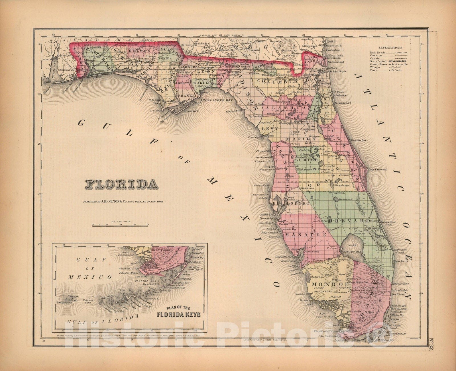 Historic Map : Florida 1857 , General Atlas (Of The World) , Vintage Wall Art