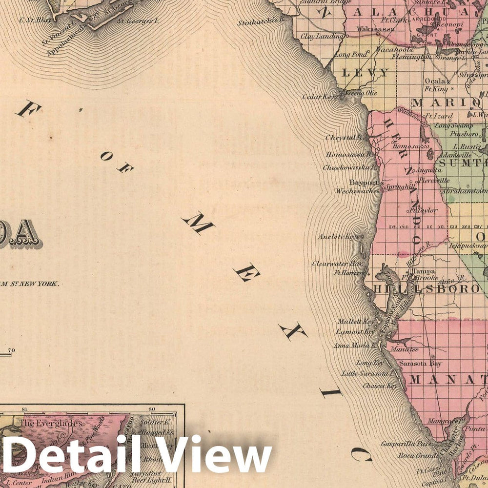 Historic Map : Florida 1857 , General Atlas (Of The World) , Vintage Wall Art