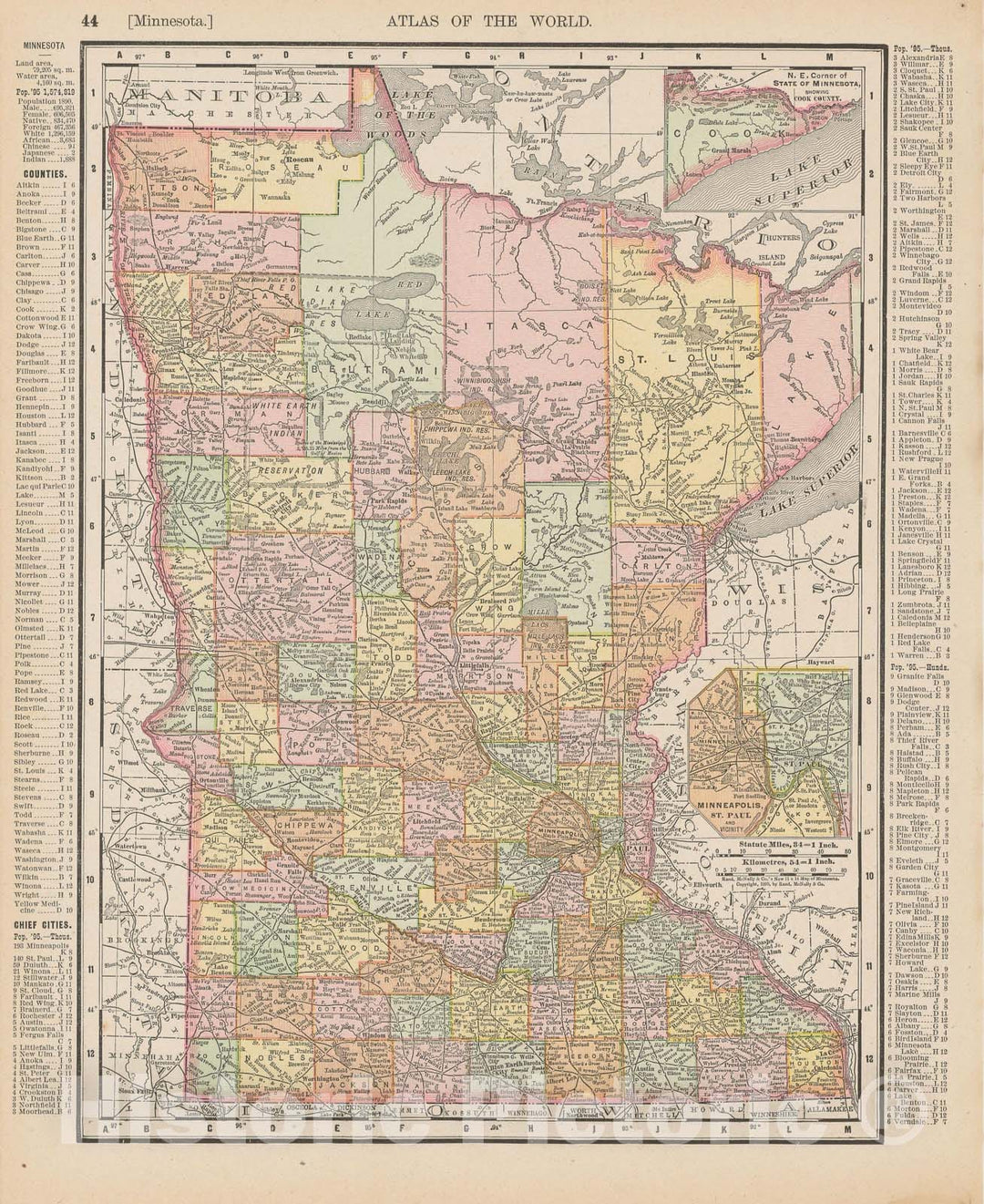 Historic Map : Minnesota 1900 , Universal Atlas World , Vintage Wall Art