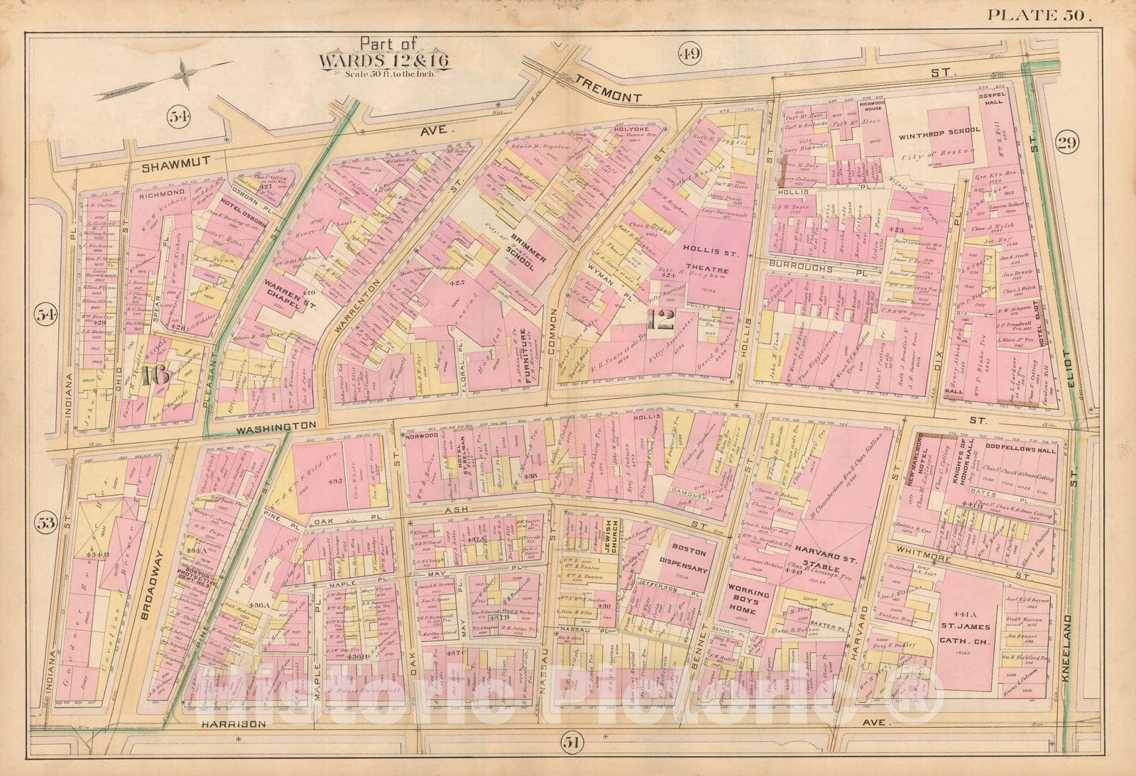 Historic Map : Atlas City of Boston, City Proper, Vol. 2, Boston 1888 Plate 050 , Vintage Wall Art