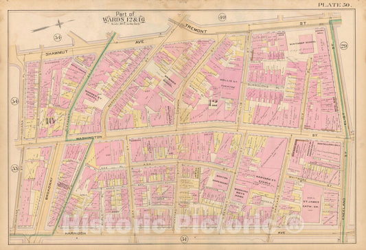 Historic Map : Atlas City of Boston, City Proper, Vol. 2, Boston 1888 Plate 050 , Vintage Wall Art