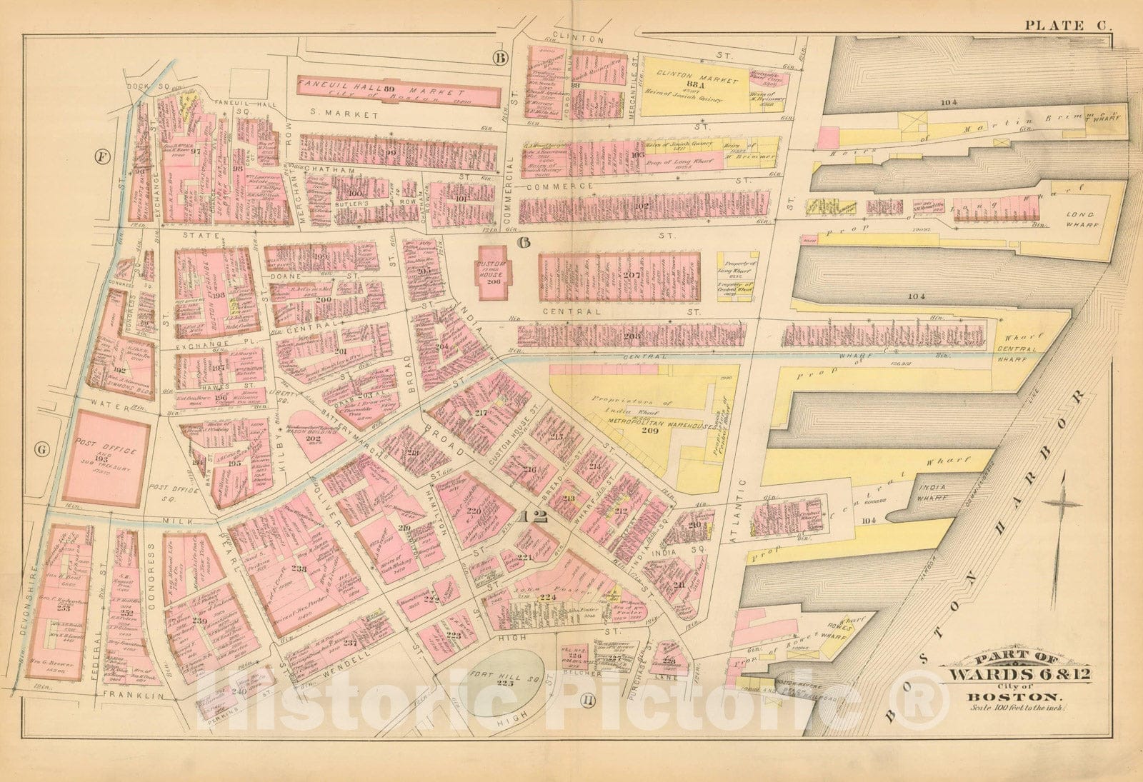 Historic Map : Atlas City of Boston, Boston Proper, Volume I, Boston 1883 Plate C , Vintage Wall Art